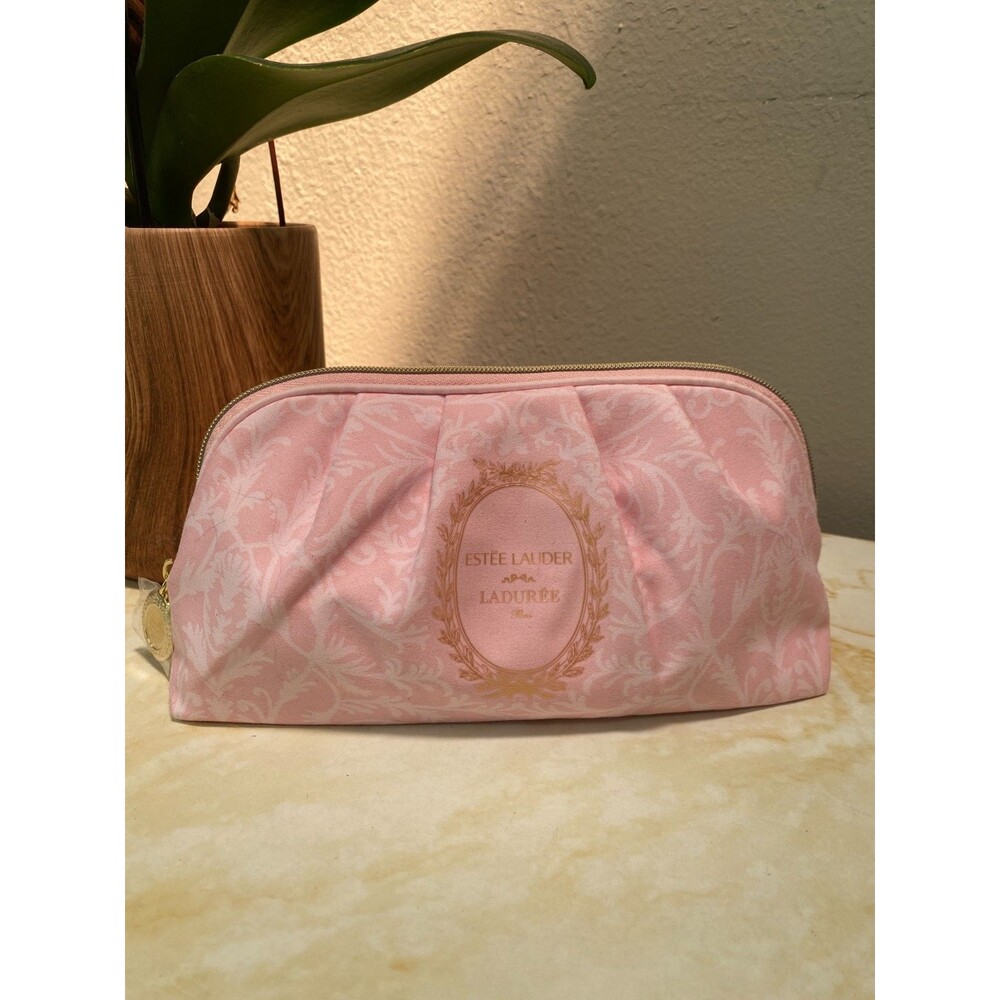NEW ESTEE LAUDER x Laduree Paris Makeup Cosmetic Bag Pink Floral Flowers Zip Top